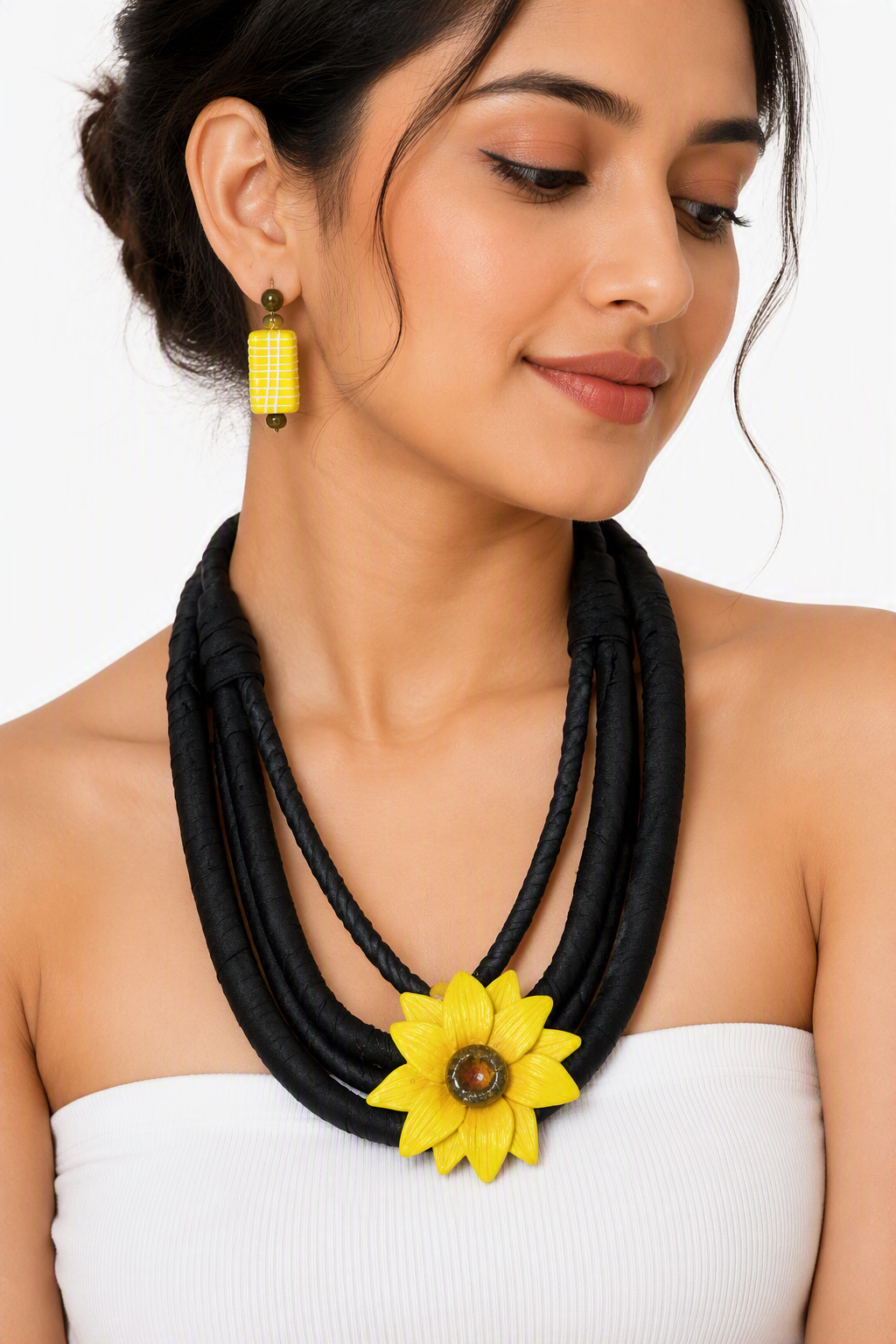 Sunflower on layer necklace set